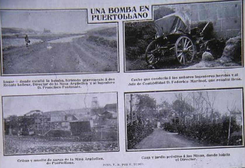 Bomba en Puertollano contra ingenieros de la Mina Argüelles. 1912. Vida Manchega